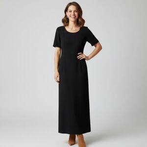 Vintage 80s Black Sheath Dress Linen Blend Maxi Dress Womens 12P Choir Orchestra